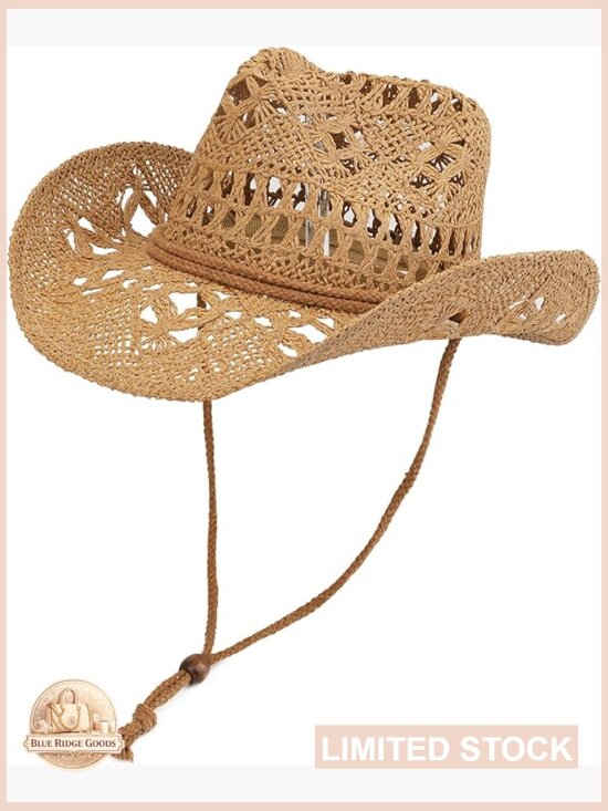 Straw Cowboy Hat Wide Brim Shapeable Sun Beach Western Unisex main image 5